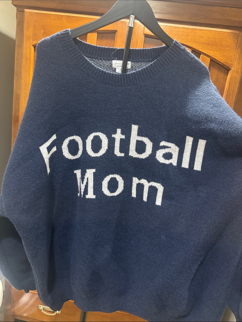 Chic Soul Navy Sweater with White "Football Mom" Text